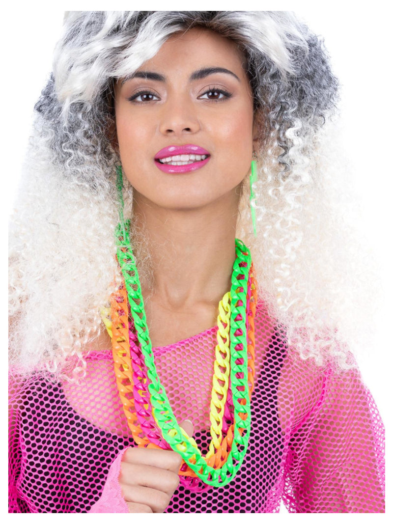 80s Neon Chain Necklaces, 4Pk - 1