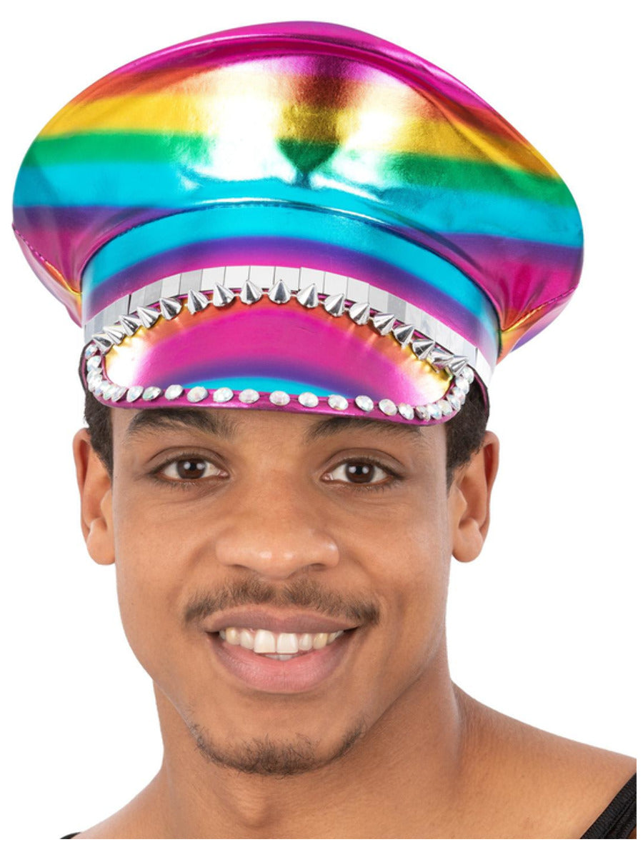 Metallic Studded Rainbow Captains Hat - 1
