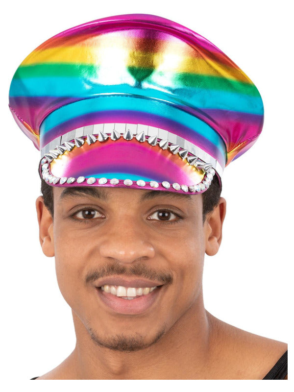 Metallic Studded Rainbow Captains Hat - 2
