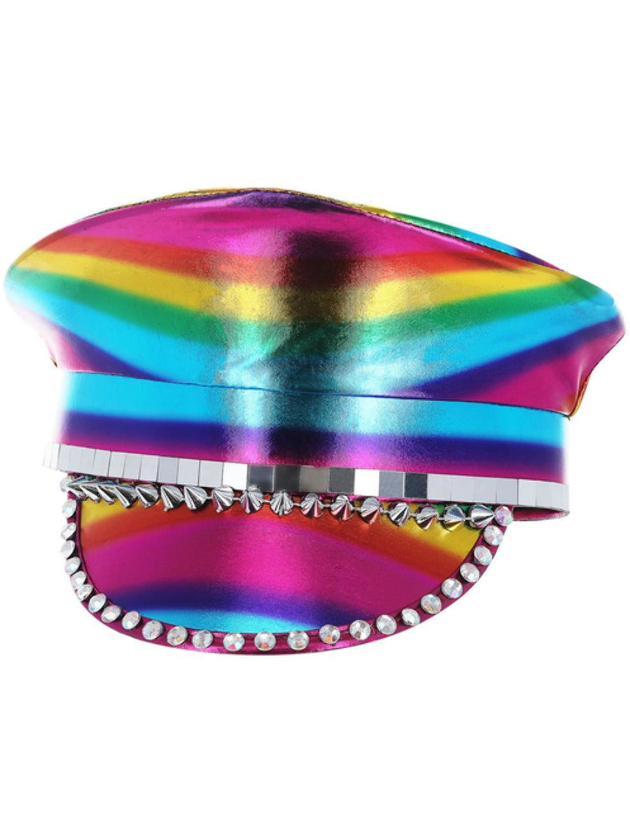 Metallic Studded Rainbow Captains Hat - 4