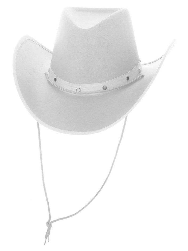 White Cowboy Hat, Felt, with Cord - 4