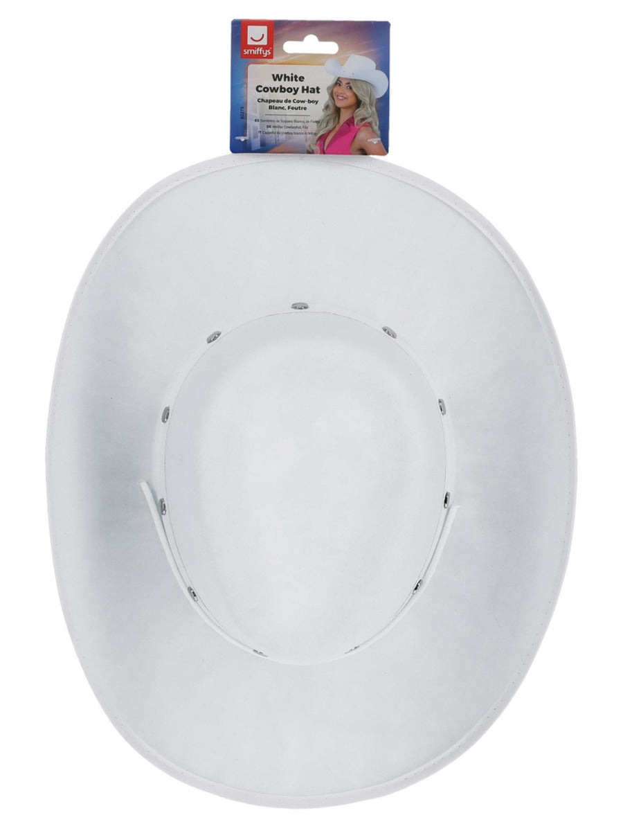 White Cowboy Hat, Felt, with Cord - 3