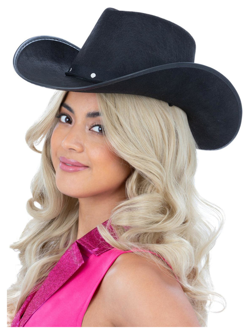 Black Cowboy Hat, Felt, with Cord - 1