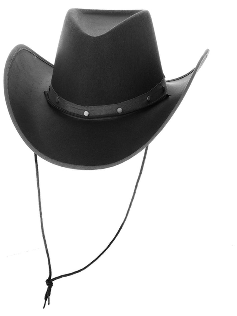 Black Cowboy Hat, Felt, with Cord - 4