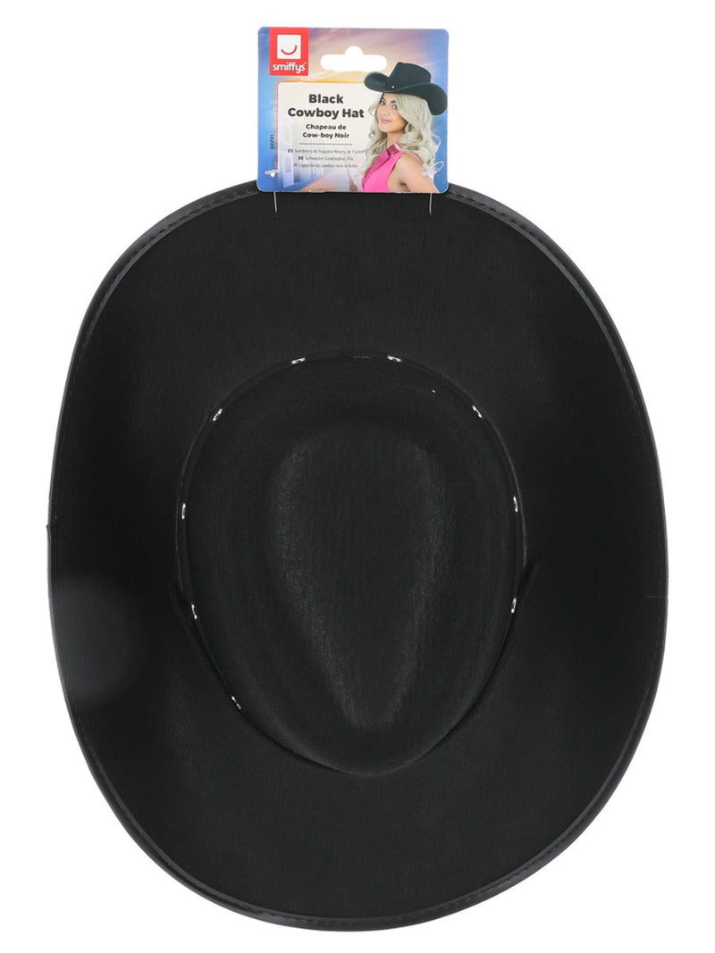 Black Cowboy Hat, Felt, with Cord - 3