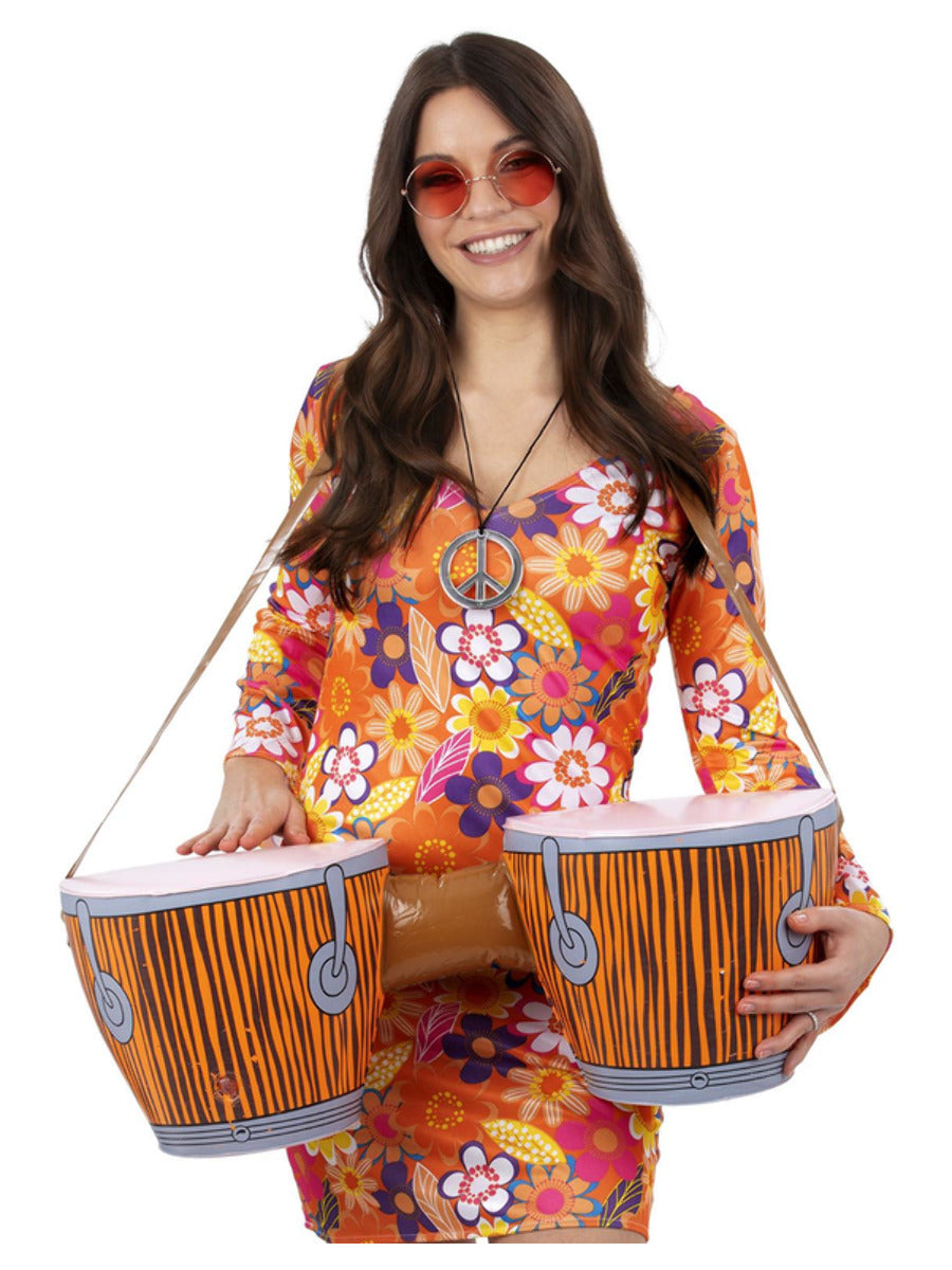 Inflatable Hippie Bongo Drums, with Strap - 1
