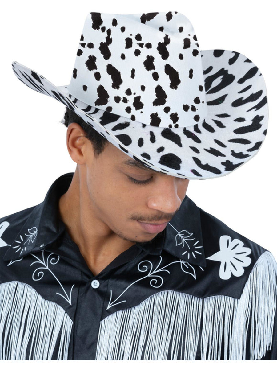 Cow Print Cowboy Hat, with Cord - 1