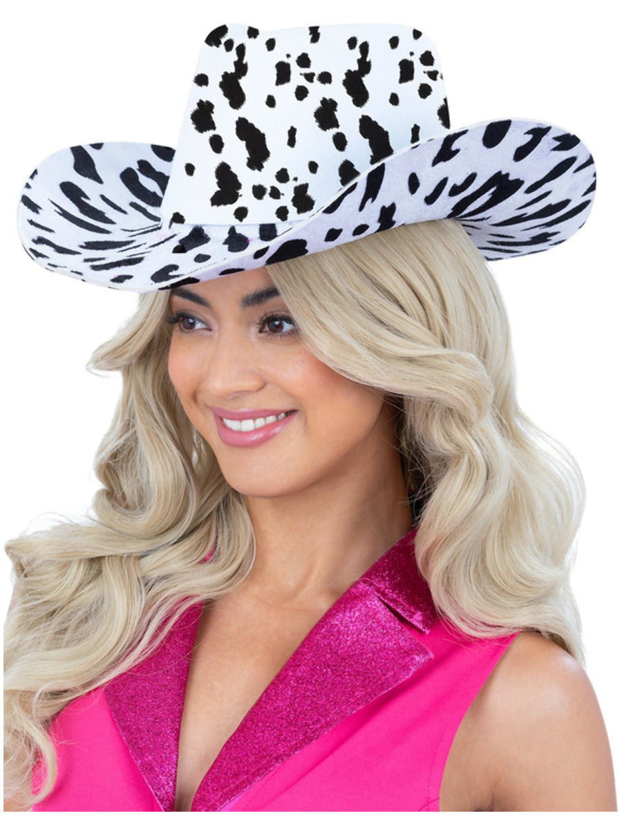 Cow Print Cowboy Hat, with Cord - 4