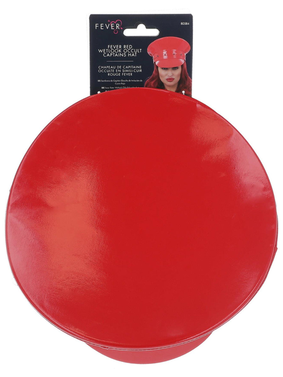 Fever Deluxe Red Wetlook Studded Captains Hat - 3