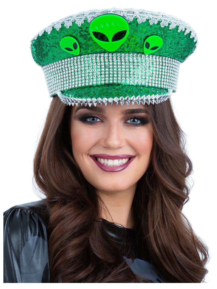 Fever Deluxe Alien Sequin Captains Hat - 1