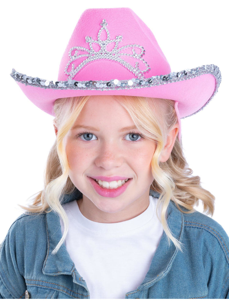 Girls Pink Tiara Cowboy Hat - 1
