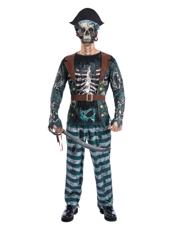 Skeleton Pirate Captain Costume, Printed Top - 2
