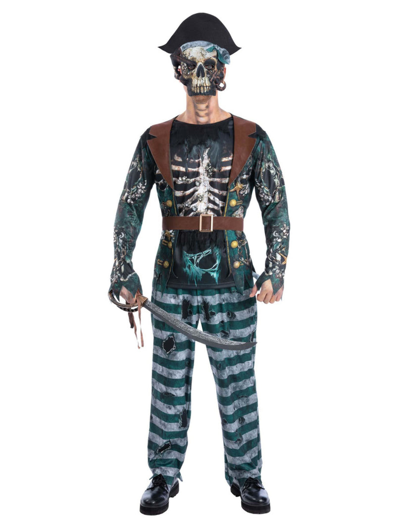Skeleton Pirate Captain Costume, Printed Top - 1
