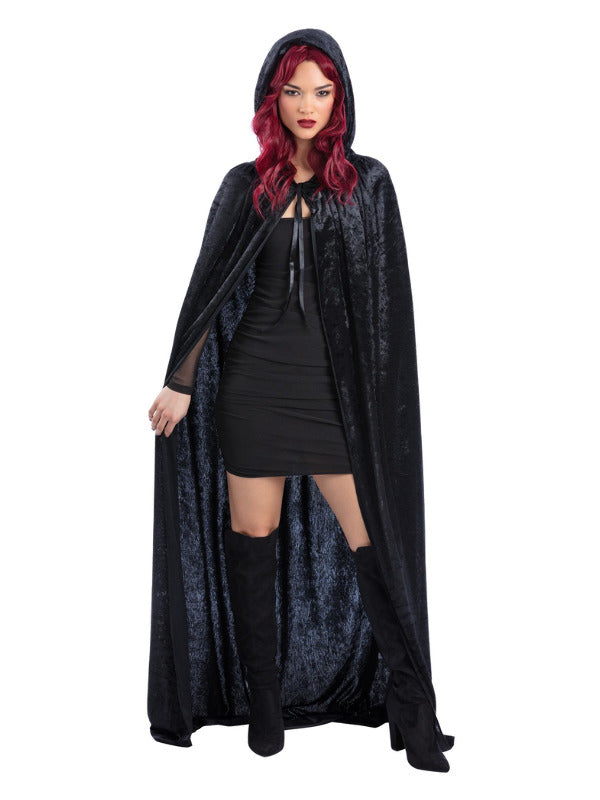 Black Velour Hooded Cape - 2