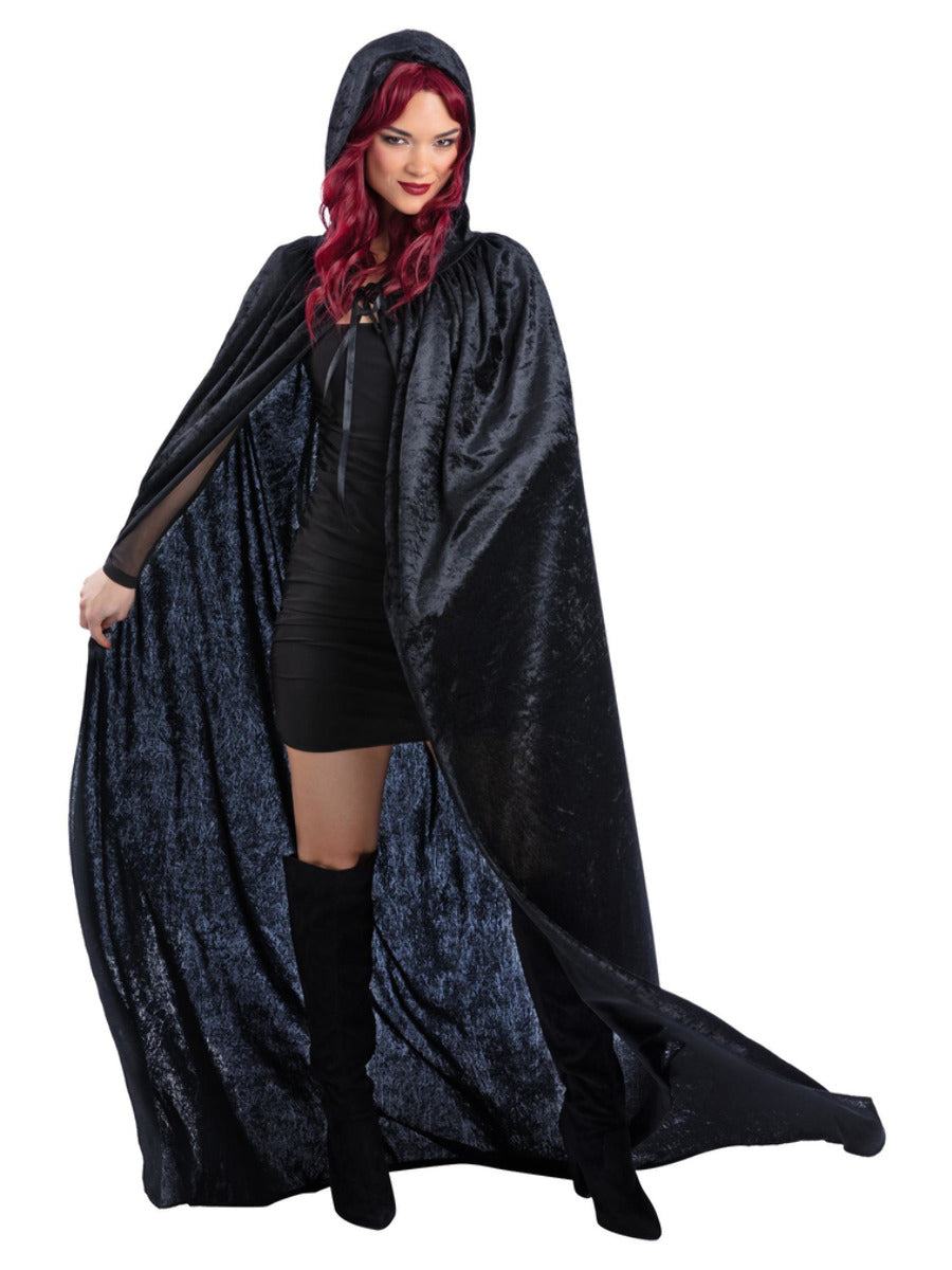 Black Velour Hooded Cape - 3