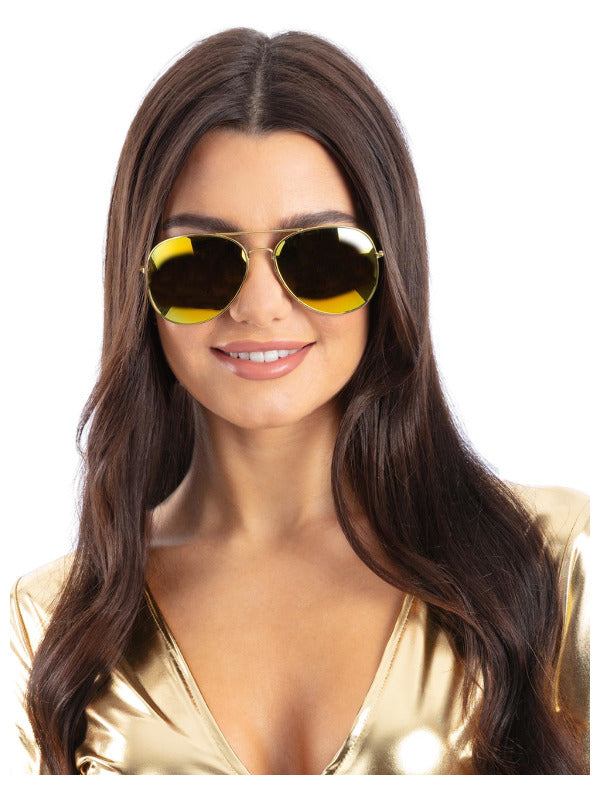 Metallic Gold Mirrored Aviator Specs - 2