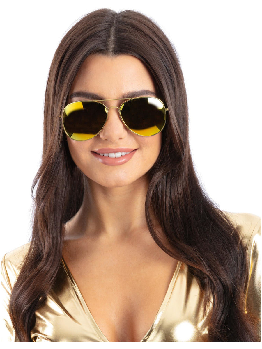Metallic Gold Mirrored Aviator Specs - 1
