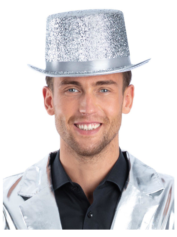 Metallic Silver Lurex Top Hat - 2