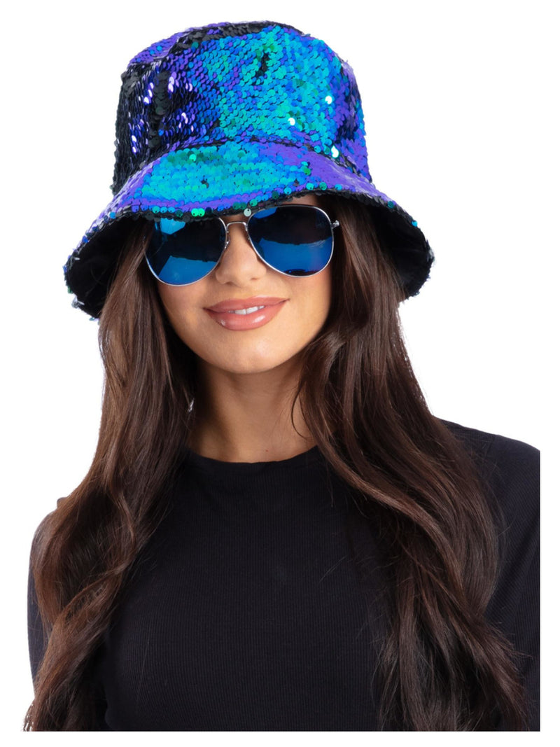 Green/Blue Brush Sequin Bucket Hat - 1