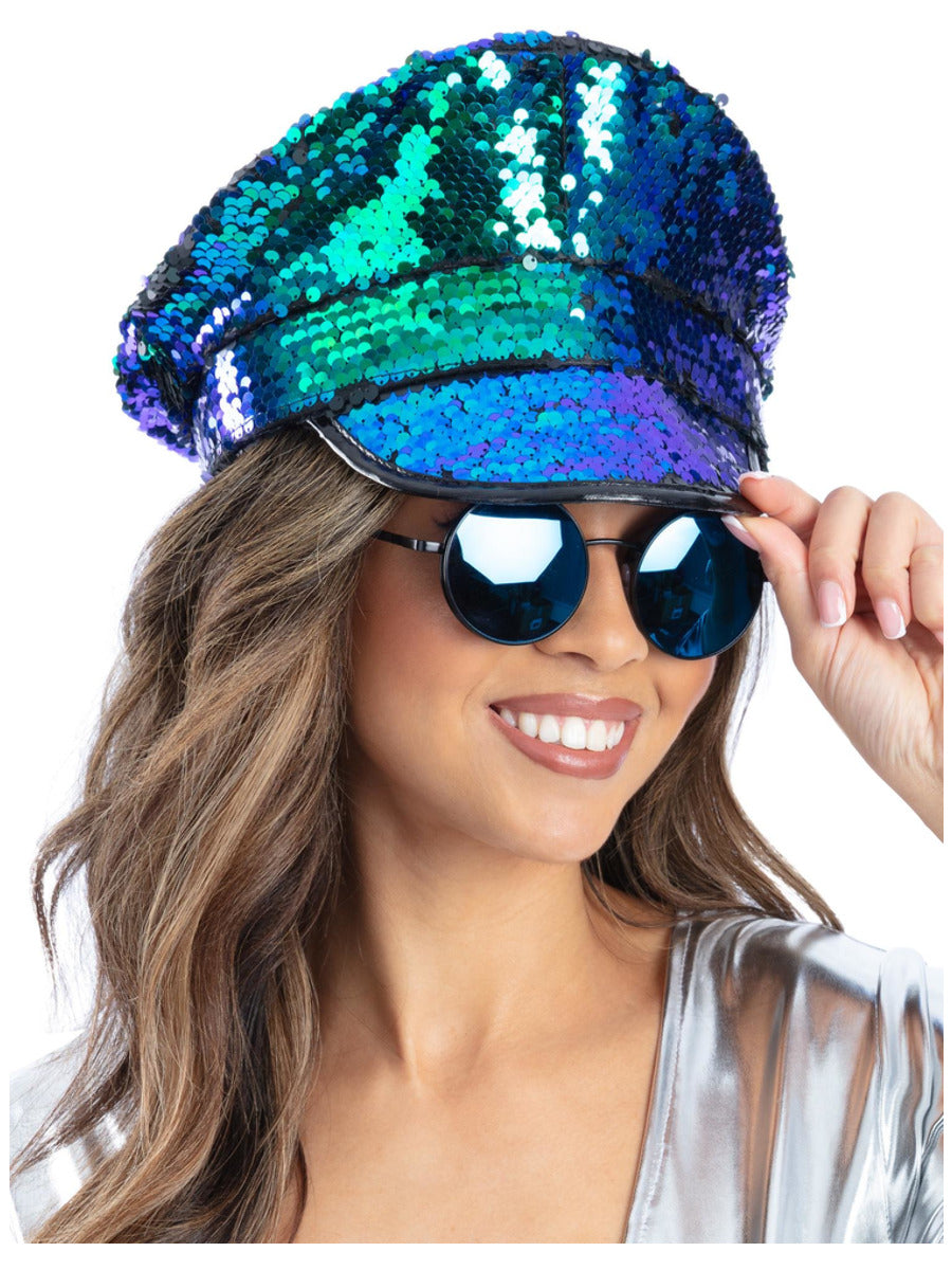 Green/Blue Sequin Captains Hat - 1