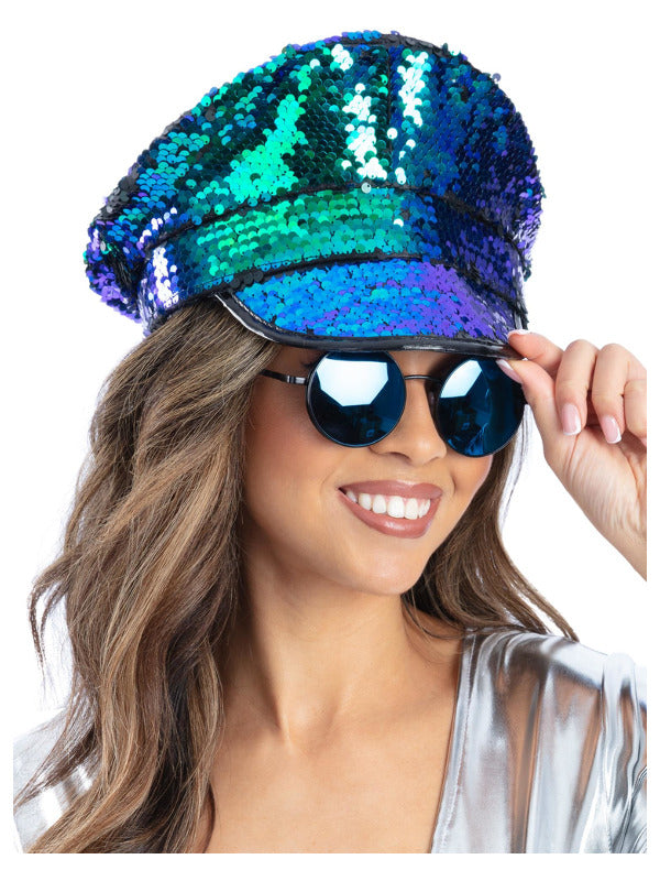 Green/Blue Sequin Captains Hat - 2