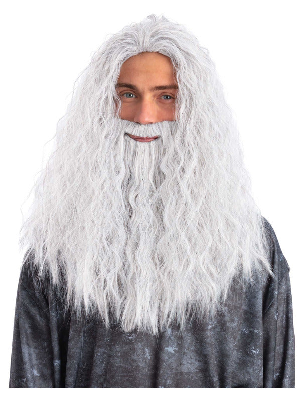 Sorcerer/Wizard Wig & Beard Set, White - 2