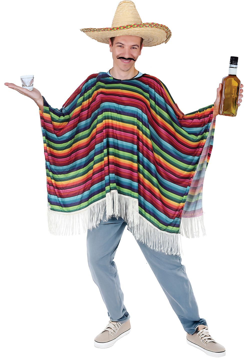 MULTICOLOUR MEXICAN PONCHO, ADULT