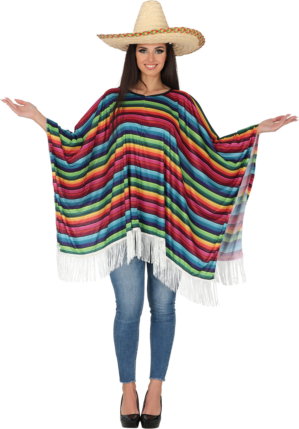 MULTICOLOUR MEXICAN PONCHO, ADULT