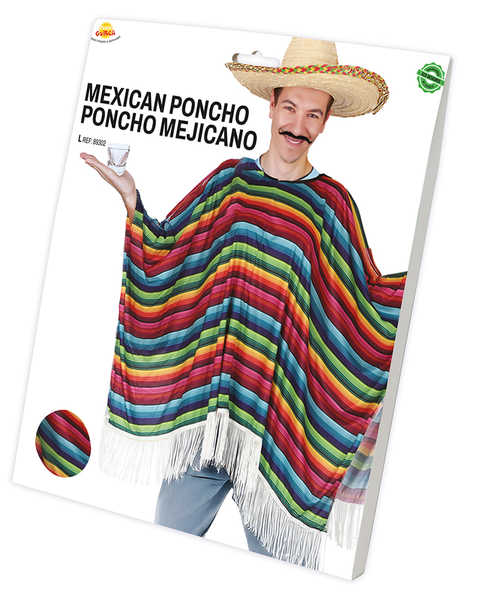 MULTICOLOUR MEXICAN PONCHO, ADULT