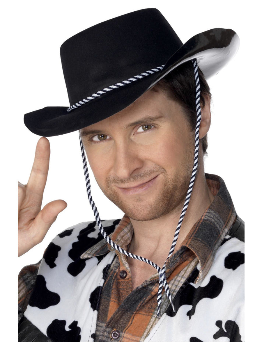 Cowboy Hat, Flocked Plastic, Black - 1