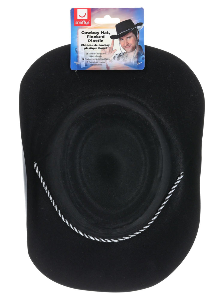 Cowboy Hat, Flocked Plastic, Black - 3