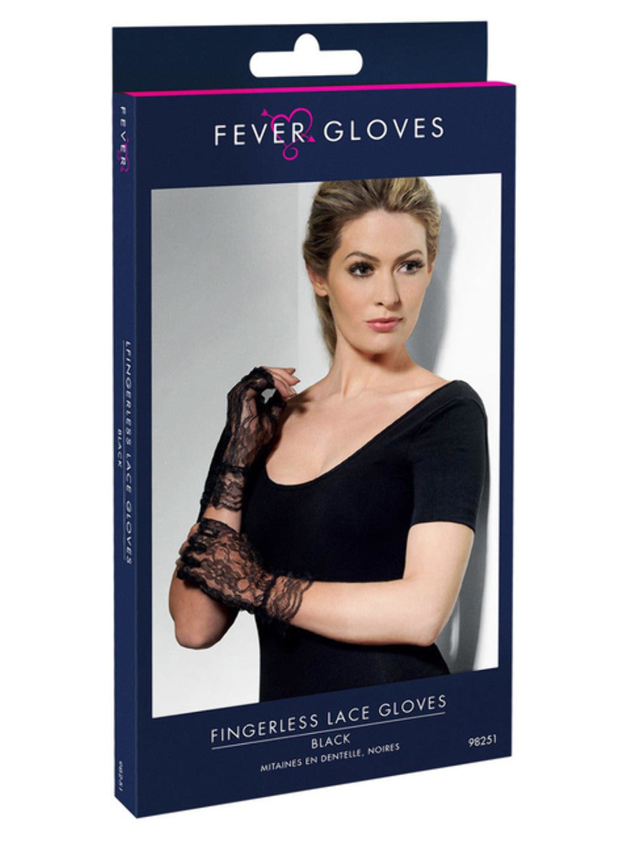 Fingerless Lace Gloves, Black - 3