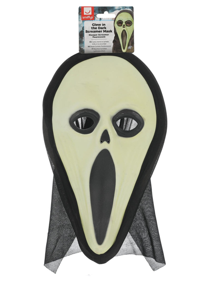 Glow in the Dark Screamer Mask, Black & White - 3