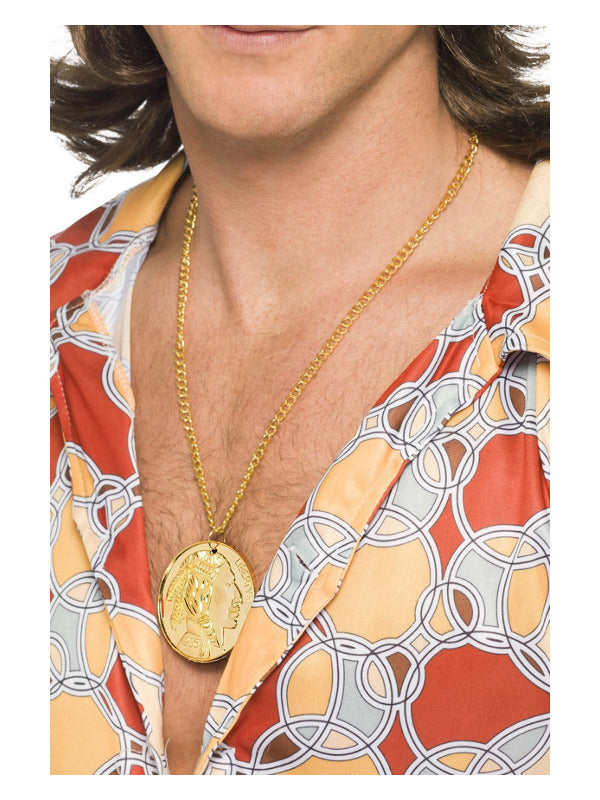 Gold Metal Medallion On Chain, Gold - 2