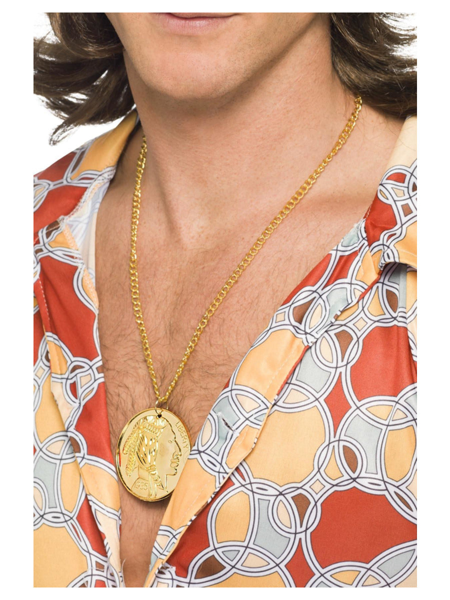 Gold Metal Medallion On Chain, Gold - 1