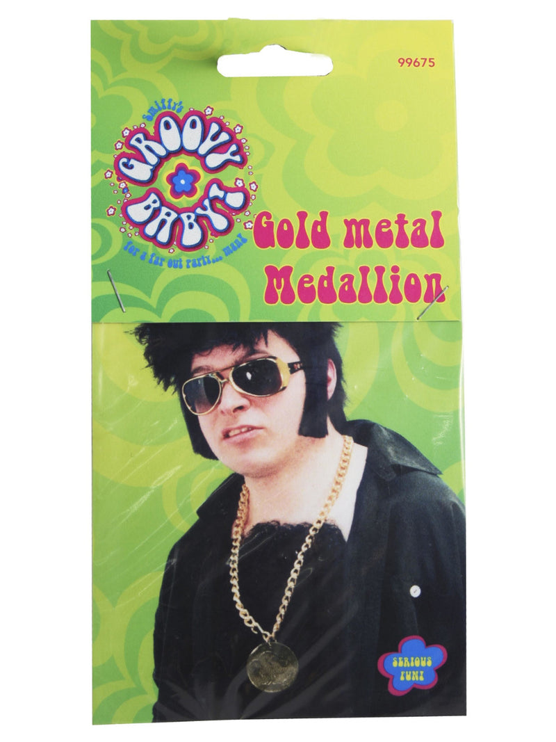 Gold Metal Medallion On Chain, Gold - 3