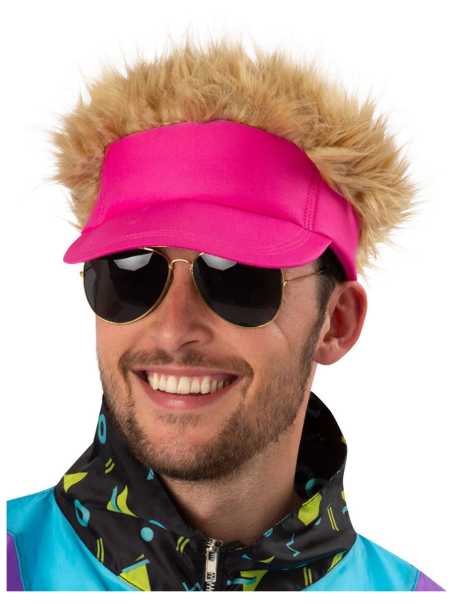 80s Neon Pink Visor Hat - 1