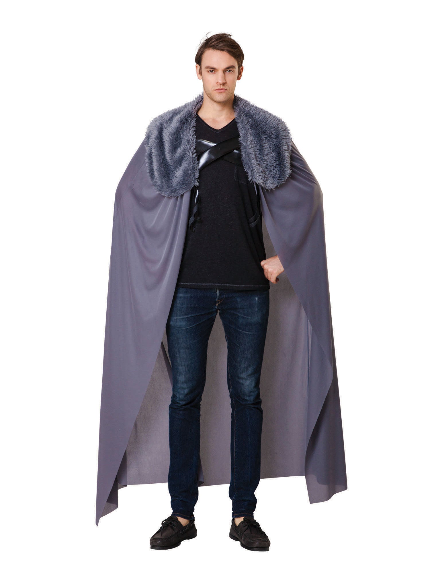 Cape Mens Grey W/Fur Collar