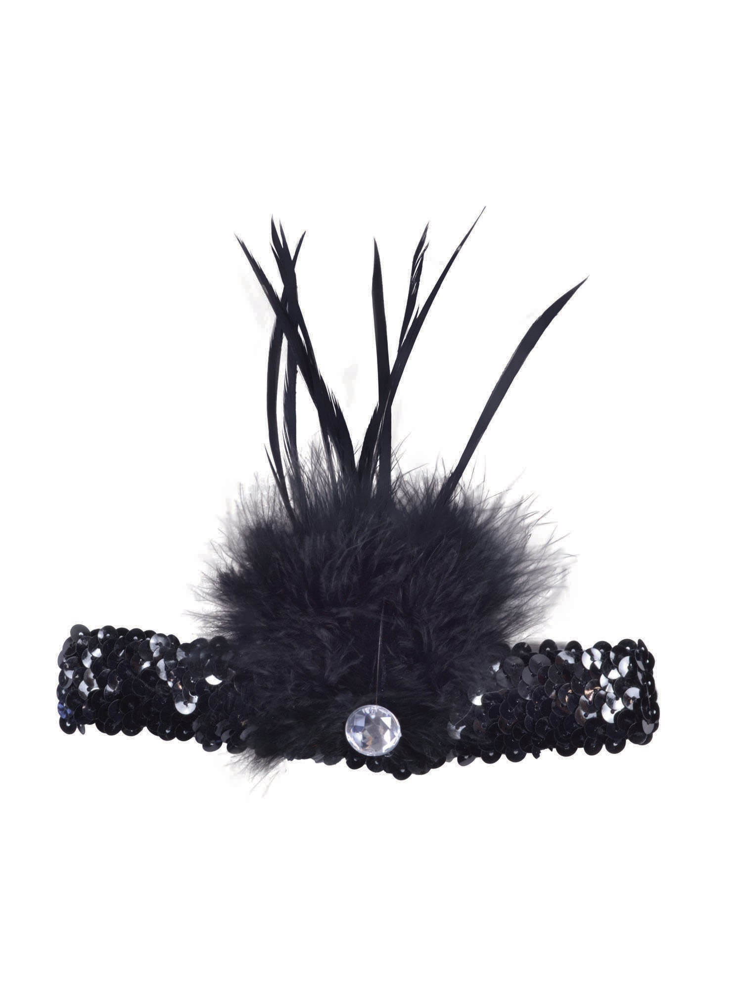 Flapper Headband Blk Sqn + Feather