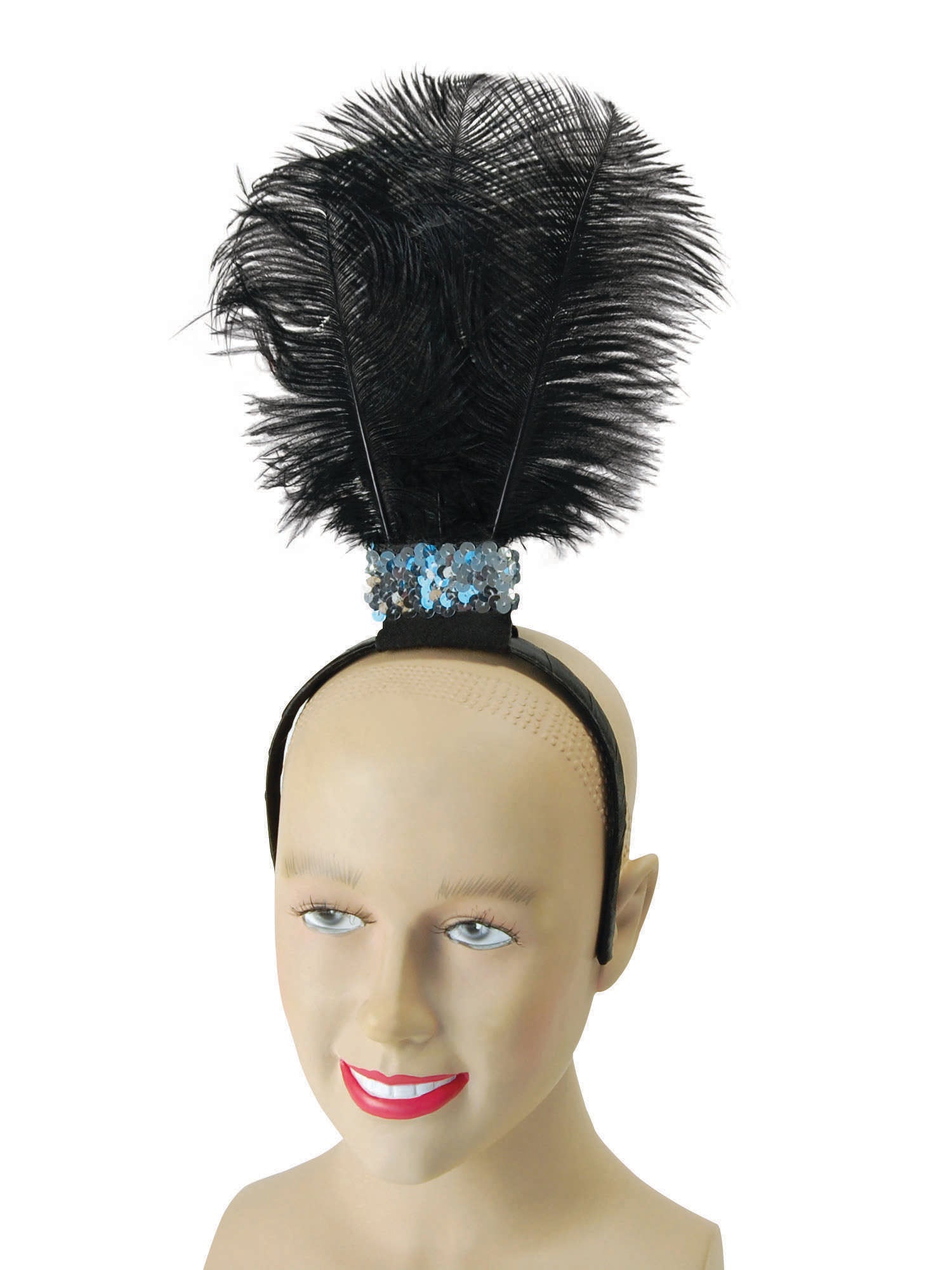 Black Flapper Headband With 3 Feathrs