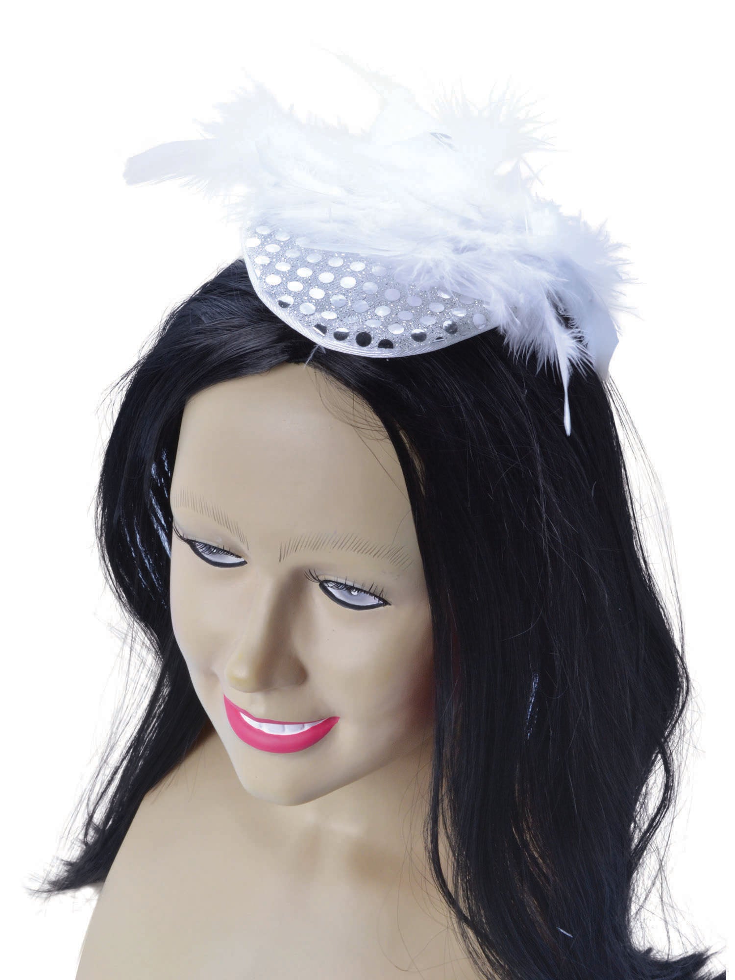 Lady'S Hat Silver Sequin/Feath