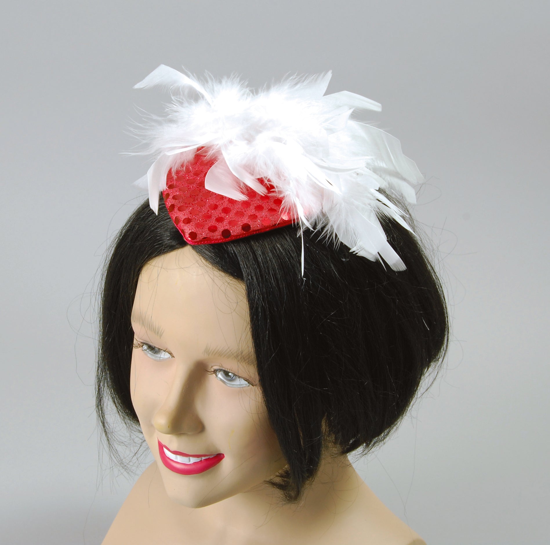 Lady'S Hat Red Sequin/Feath