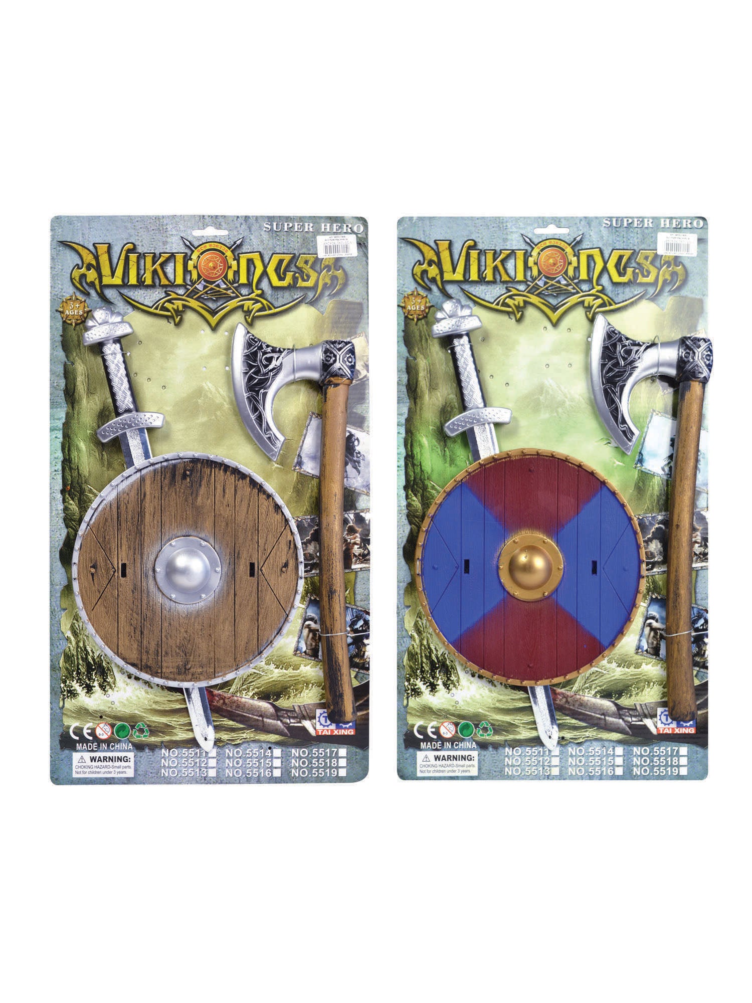 Viking Sword, Shield And Axe Set (Asst Colours)