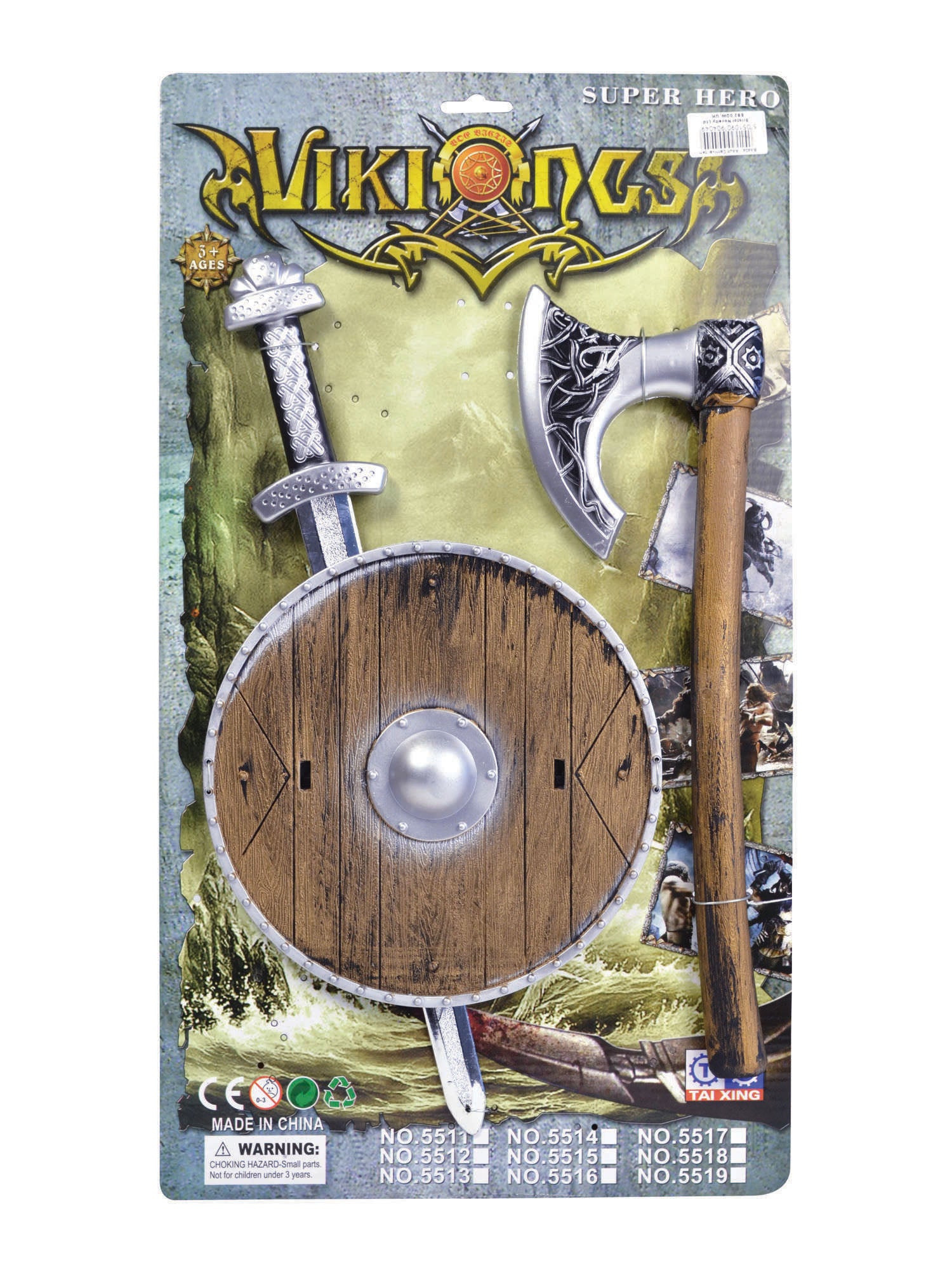 Viking Sword, Shield And Axe Set (Asst Colours)
