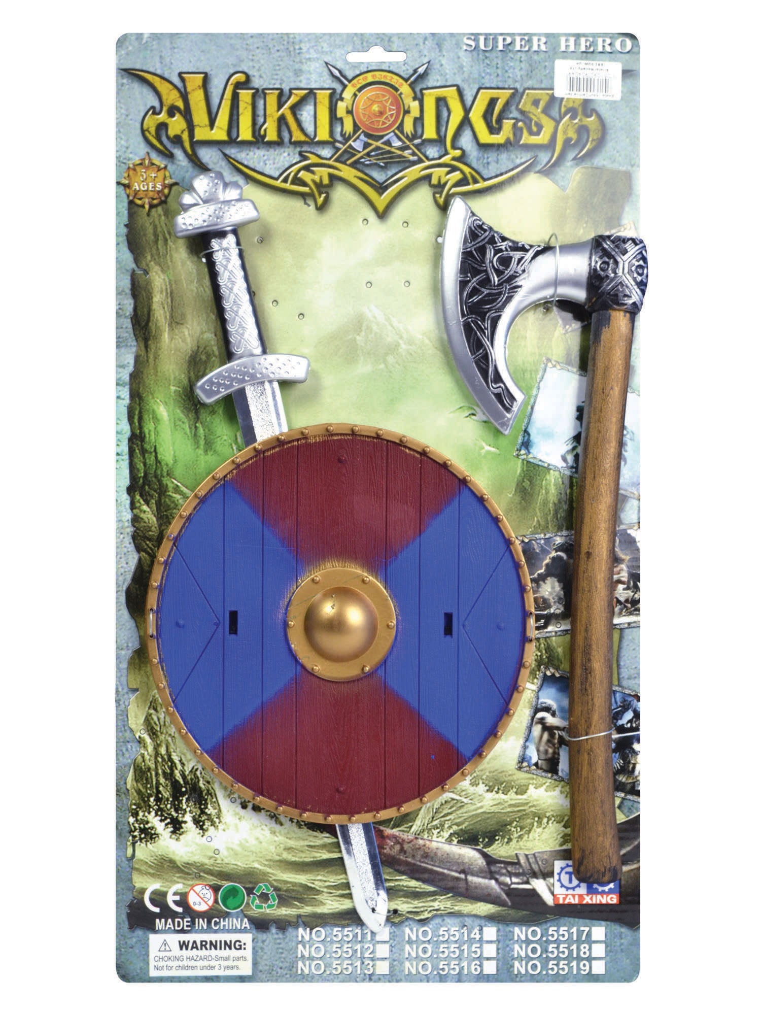 Viking Sword, Shield And Axe Set (Asst Colours)