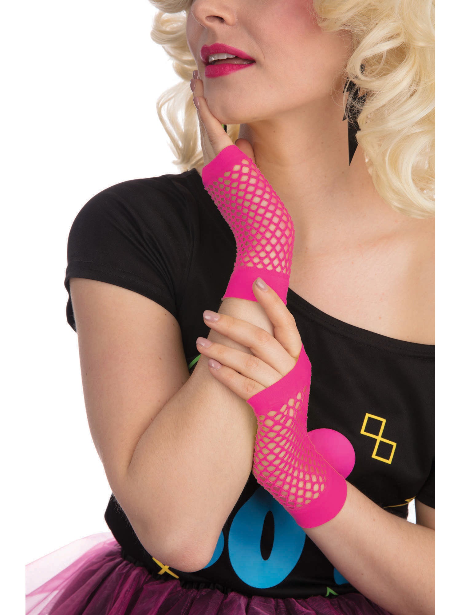 Short Neon Pink Fisnet Gloves