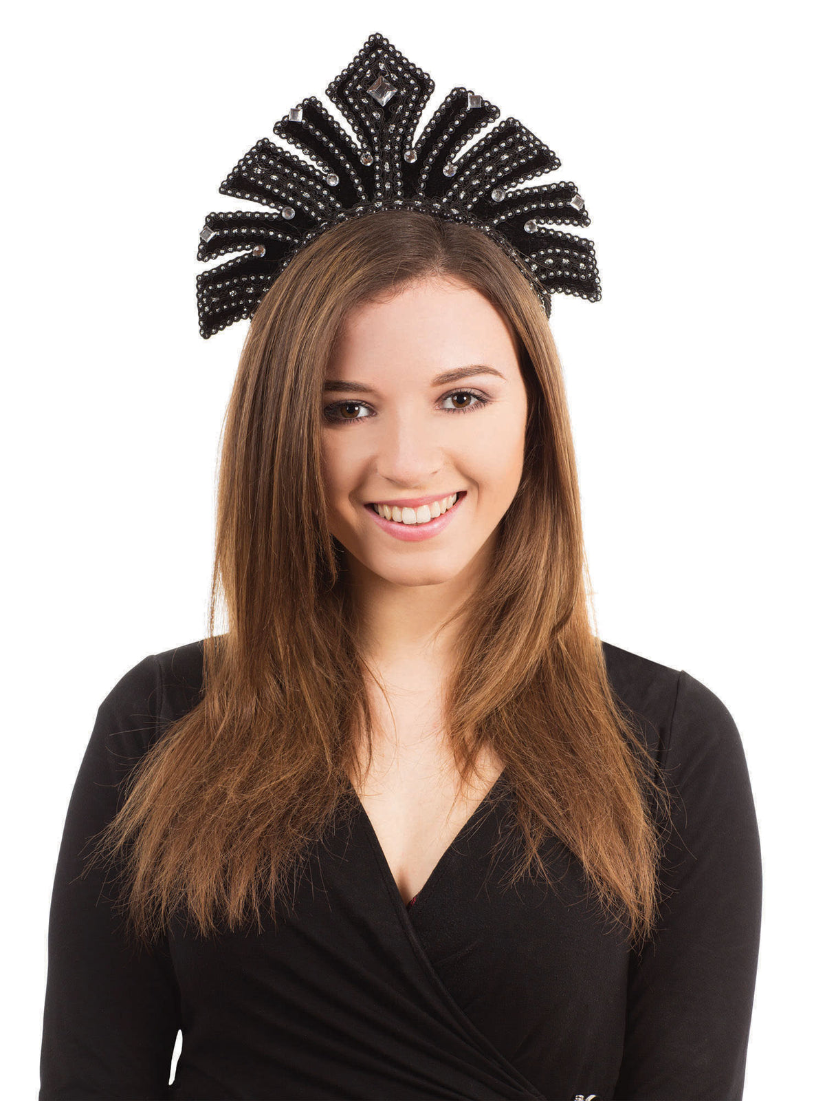Carnival Headdress Black with Gems 1