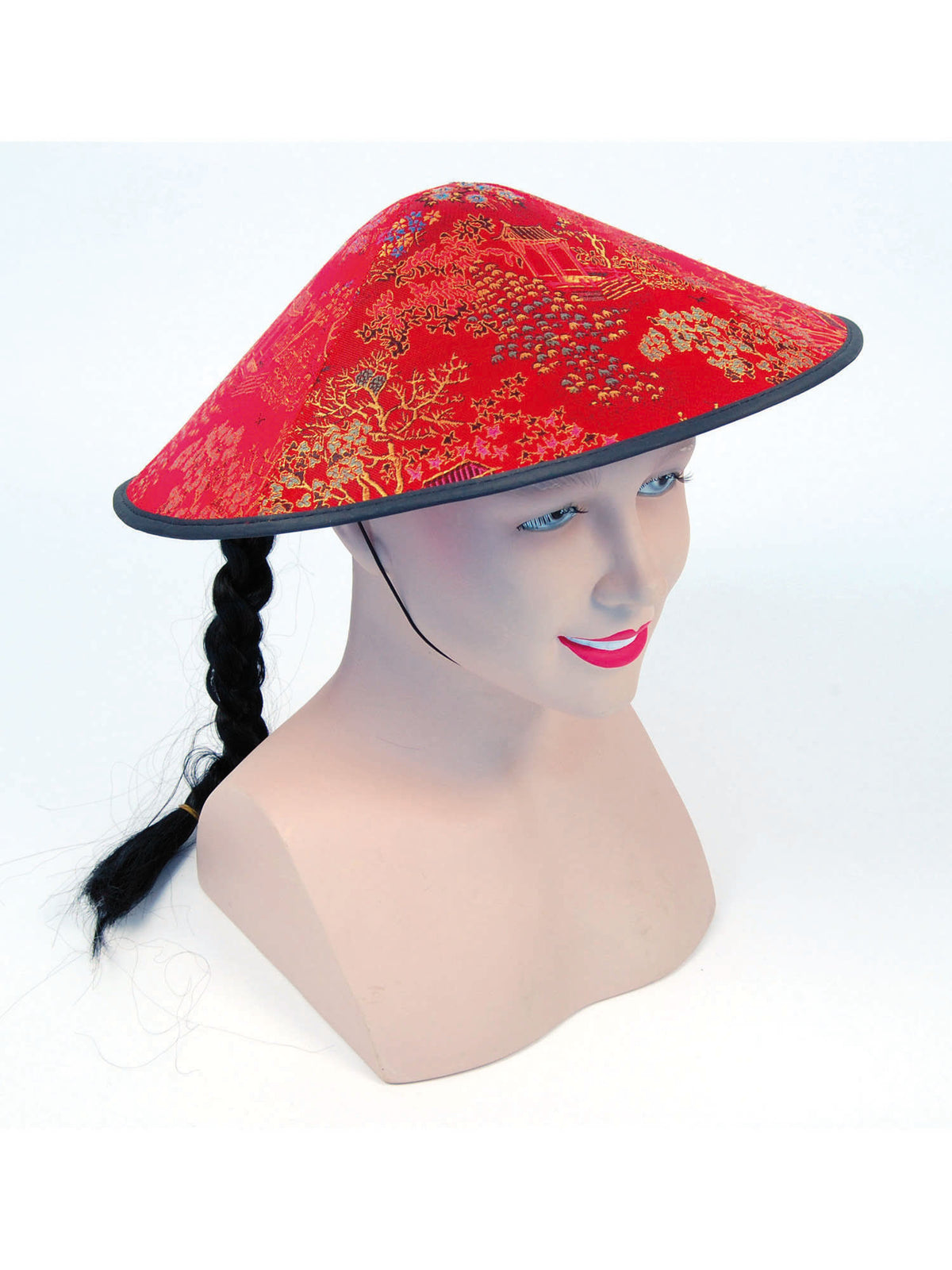 Chinese Shade Hat Red Fabric And Plait 1