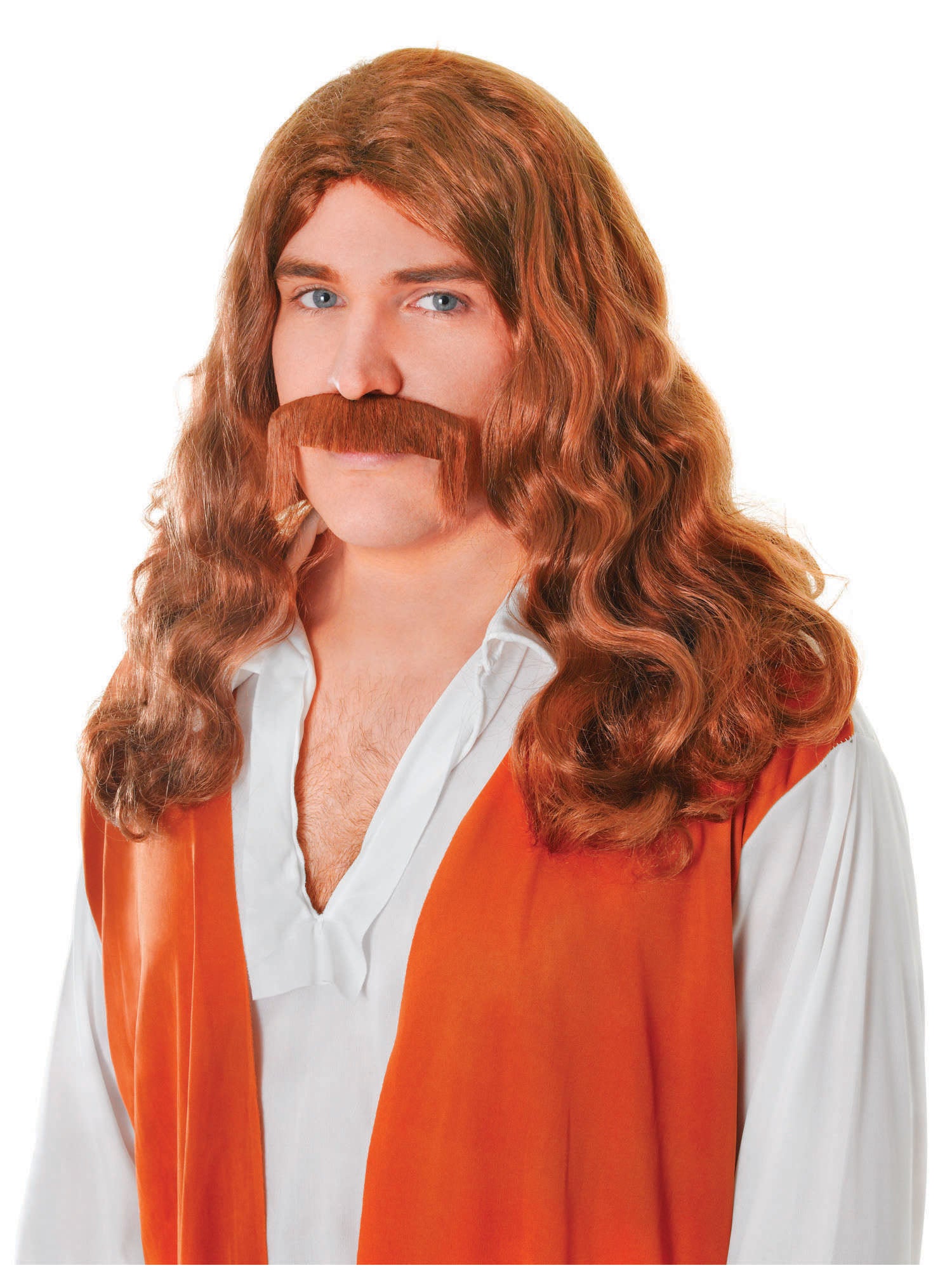 Hippy Man Wig + Tash Set Brown