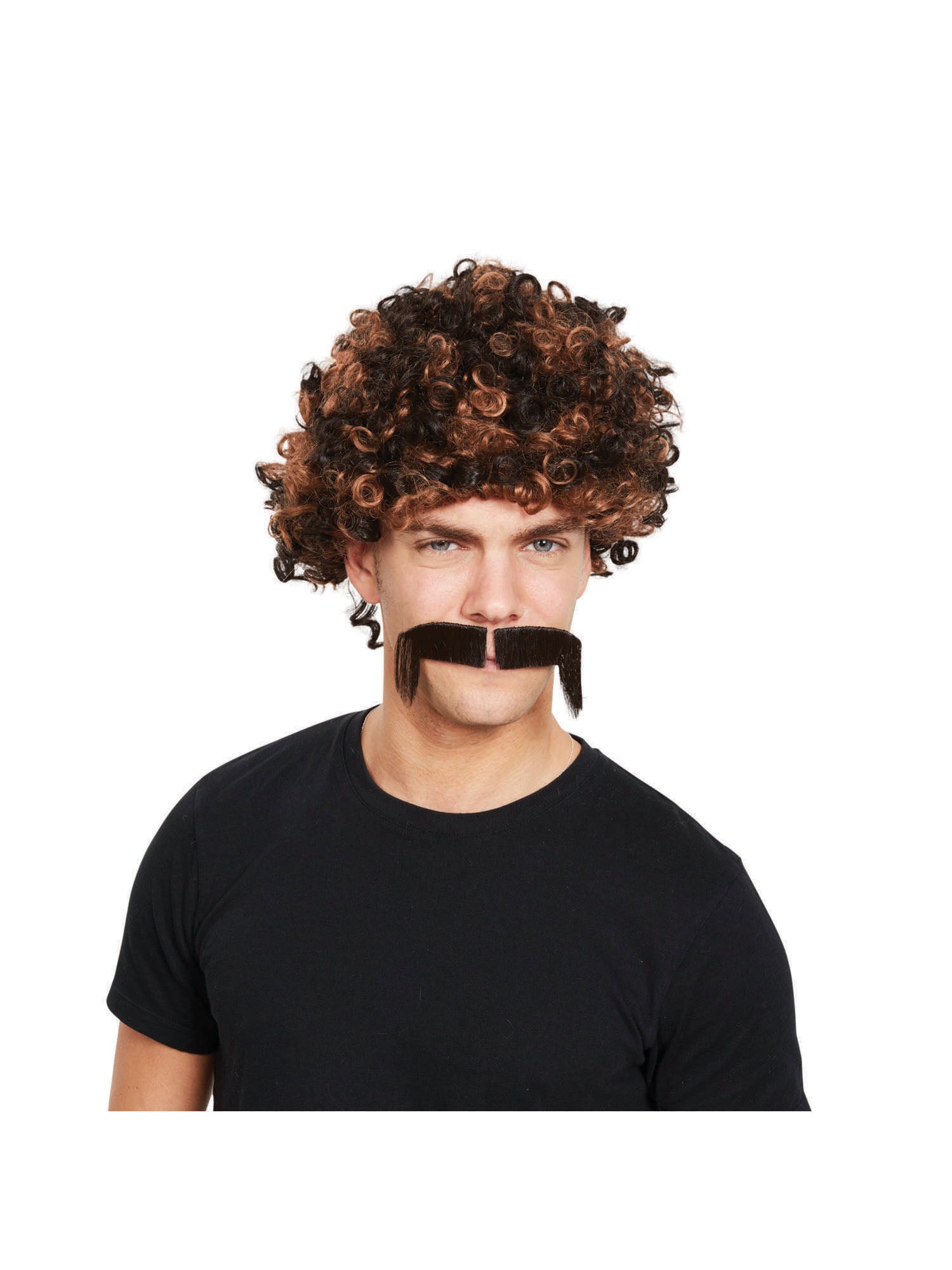 80S Afro Wig + Tash 2 Tone Brown